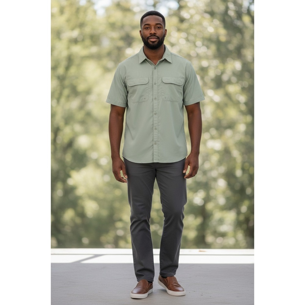 Gravel Gear Green Cotton Blend Short Sleeve Button Shirt Mens‎ L Lightweight